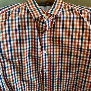 Banana Republic no iron tailored slim fit dress shirt. Blue/orange check. XL